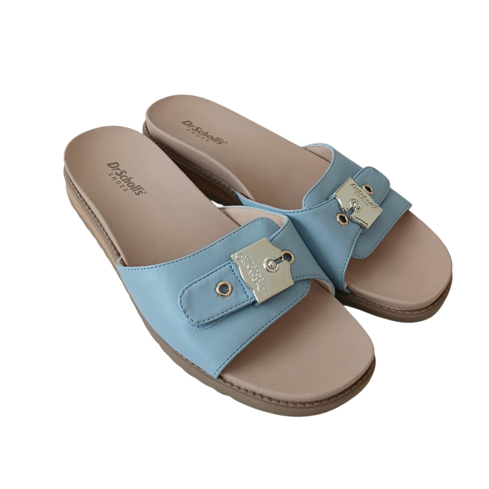 NEW Dr Scholls Island Icon Buckle Slide Sandals Women’s 8 Summer Blue Adjustable