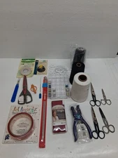 Vintage Lot Of Sewing Supplies, Bobbins, Scissors, Needles  Thread