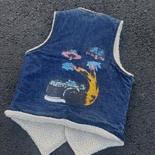 70  s Levi  s Denim Sherpa Vest w/ Midnightmill print on back, Size M