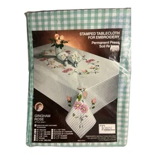 Stamped Tablecloth For Embroidery kit, Style Gingham Rose, Tobin 58x86 Oblong