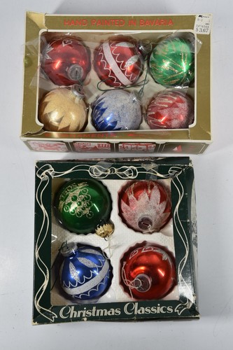 10 Vintage Glass Hand Painted Bavaria Christmas Tree Ornaments 2" Glitter