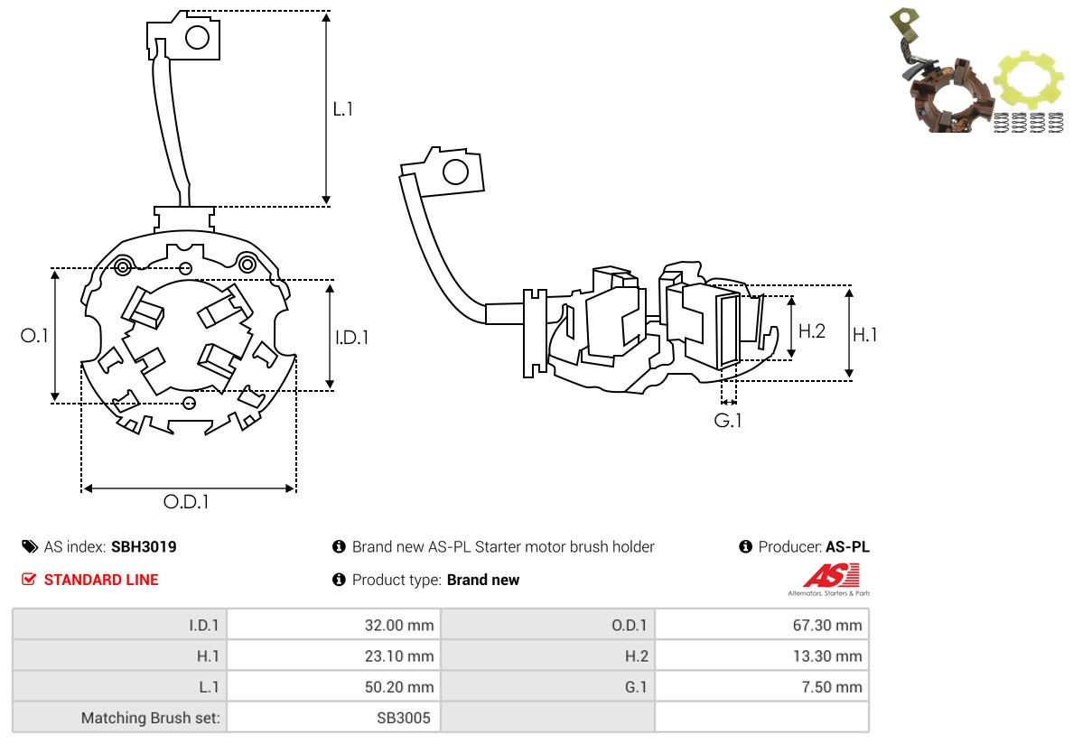 Für AS ROZRUSZNIKI I ALTERNATORY SBH3019 BRAND NEW AS-PL STARTER MOTOR BRUSH HO - Bild 4
