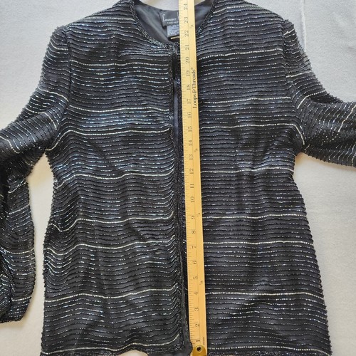 Laurence Kazar Seide Perlen Jacke Blazer - schwarz mit schwarzen und goldenen Perlen - groß - Bild 5 von 10