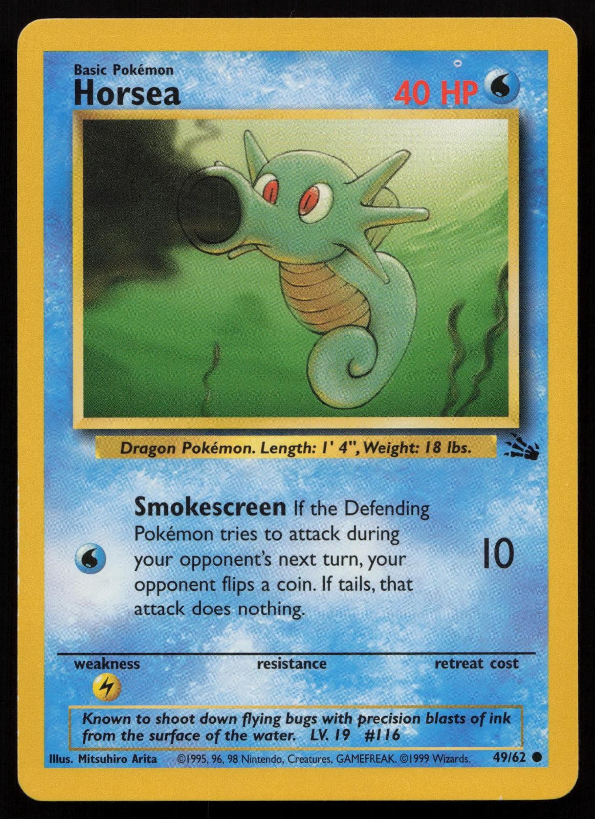 Horsea 49/62 Unlimited Common Fossil Pokemon English NM