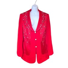 NWT Louise Ricci, red sating, double breasted, intricate beading, blazer sz 16