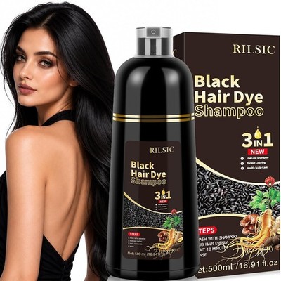 Natürliches Schwarzes Haarfärbeshampoo, Black Hair Dye Shampoo 3 in 1 Sofort