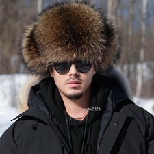 Unisex Real Fox Fur Hat Russian Ushanka Hat Aviator Trapper Hunter Cap Earlaps