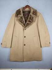 Vintage 70's Richman Brothers Brown Polyester Men's 38 REG Long Coat Jacket