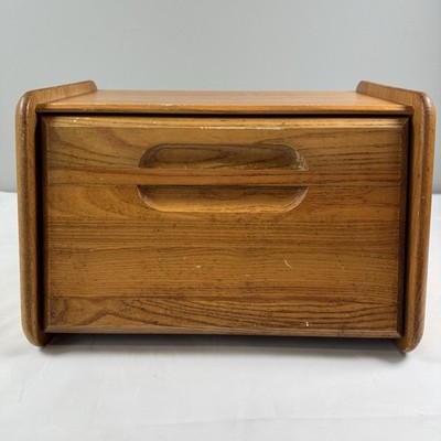 Vintage Honey Oak Wood Bread Box Country Kitchen Cottage Core Grandma