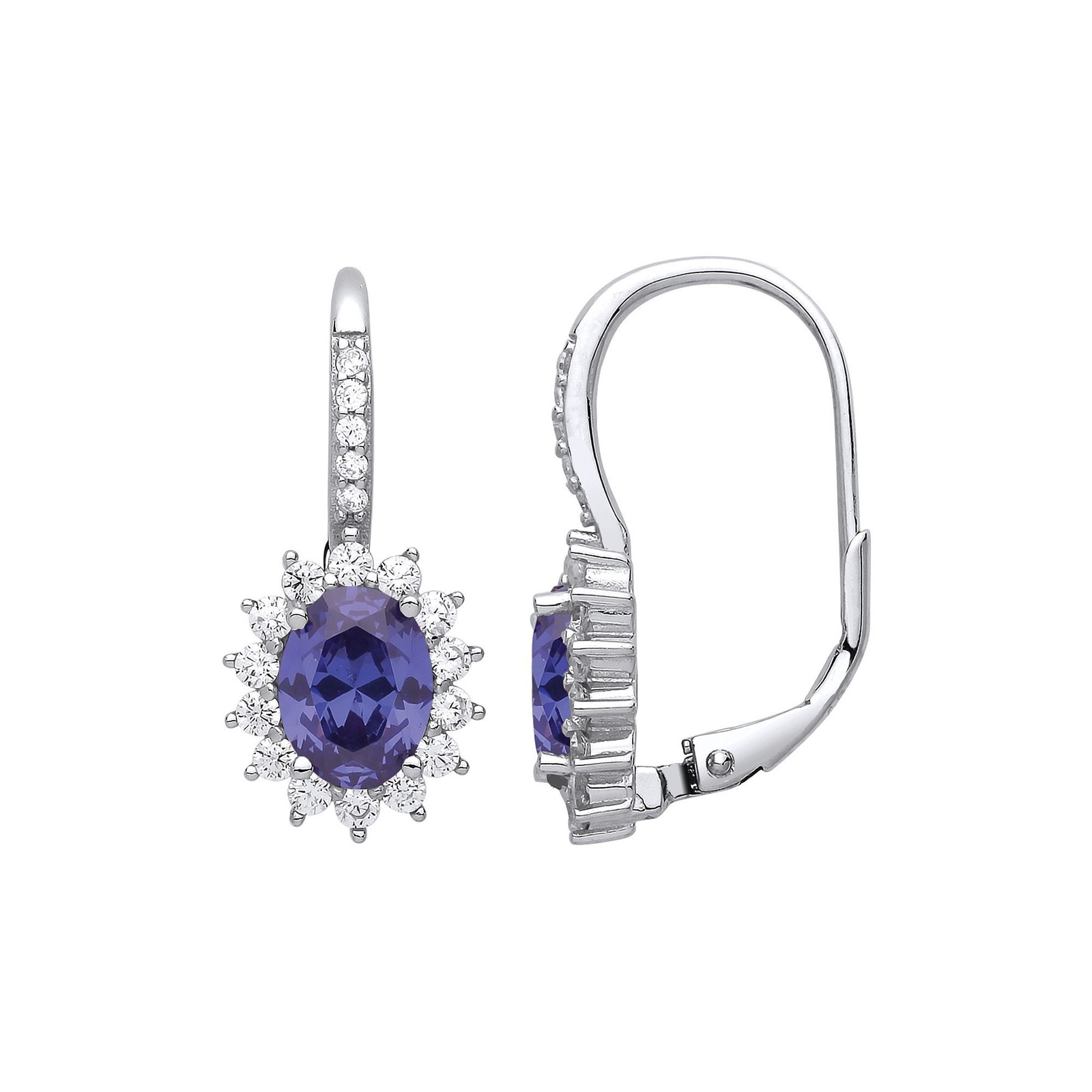 Silver Jewelco London Lilac Oval CZ Classic Cluster Drop Earrings
