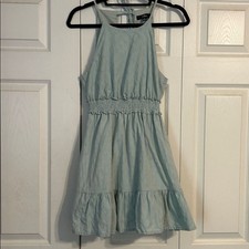 LULU'S Sea Foam Green 100% Cotton Lined Halter Dress Small Mini Peplum Ruffle