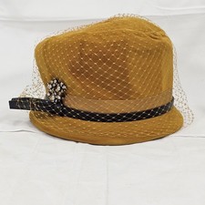 Vintage Women's Hat Cloche Felt Mustard Yellow Ribbon Crown 5 1/2" READ READ