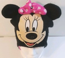 Disney Minnie Mouse Hat Girls Black Pink White Winter Cap Beanie Ears Bow