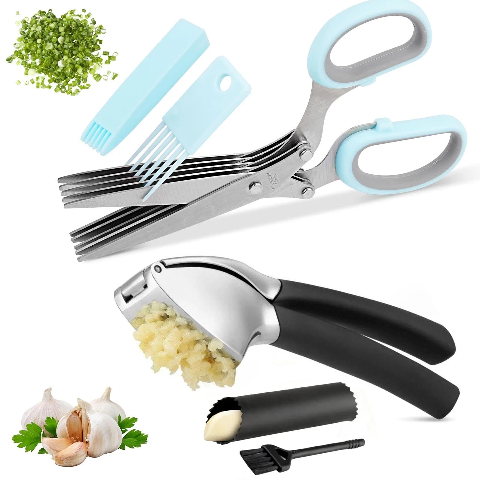Garlic Press & Herb Scissors Set, 6 Pcs Kitchen Gadgets With Garlic Mincer & ...
Opens in a new wind