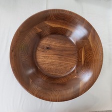 Real Walnut Solid Wood Bowl Salad Serving Trinket MCM Cottage Rustic 14in