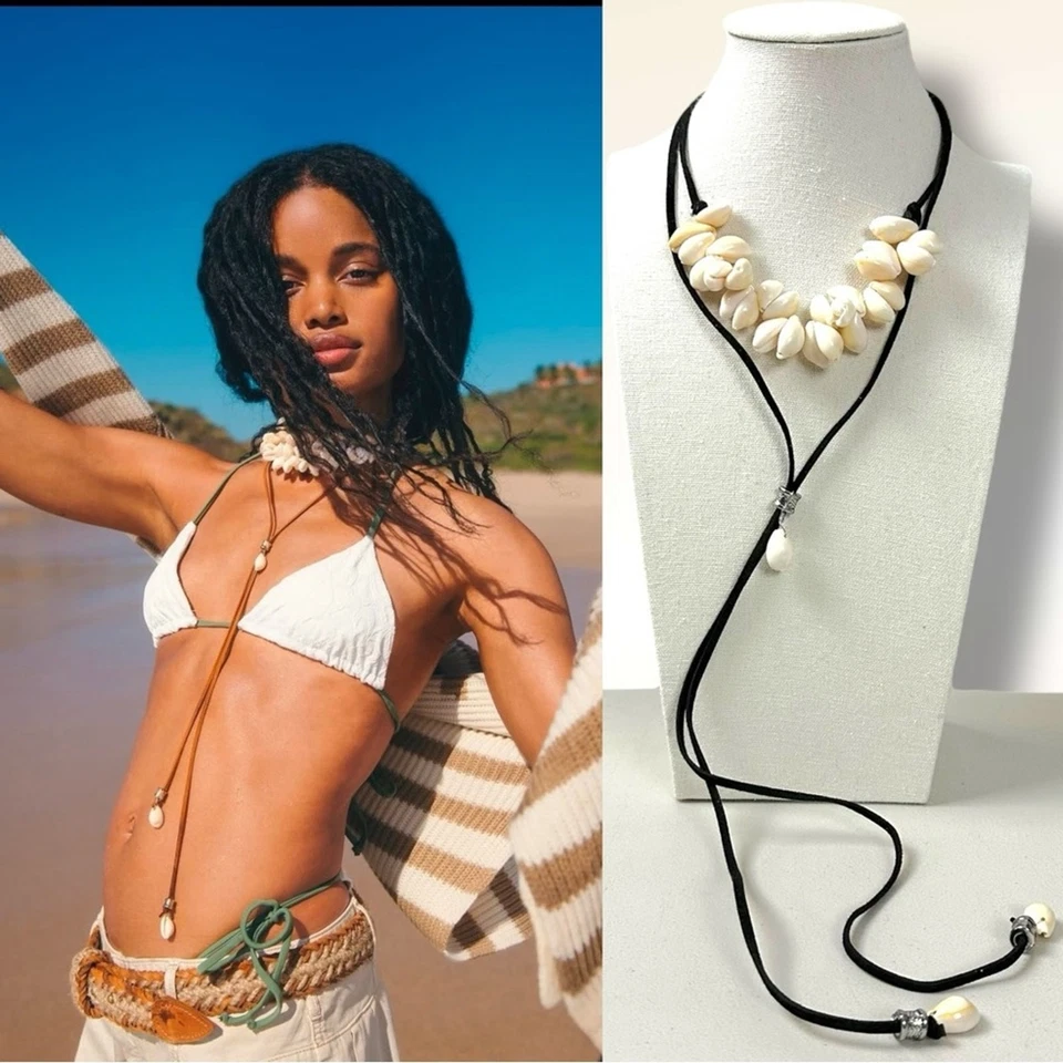 Gargantilla Free People Katie de cuero nueva con etiquetas collar en capas playa bohemio surf Foto 2 de 4