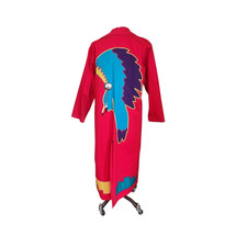 VTG 80s Southwest Coat Red Cotton Canvas Handpainted Indian Headdress Santa Fe