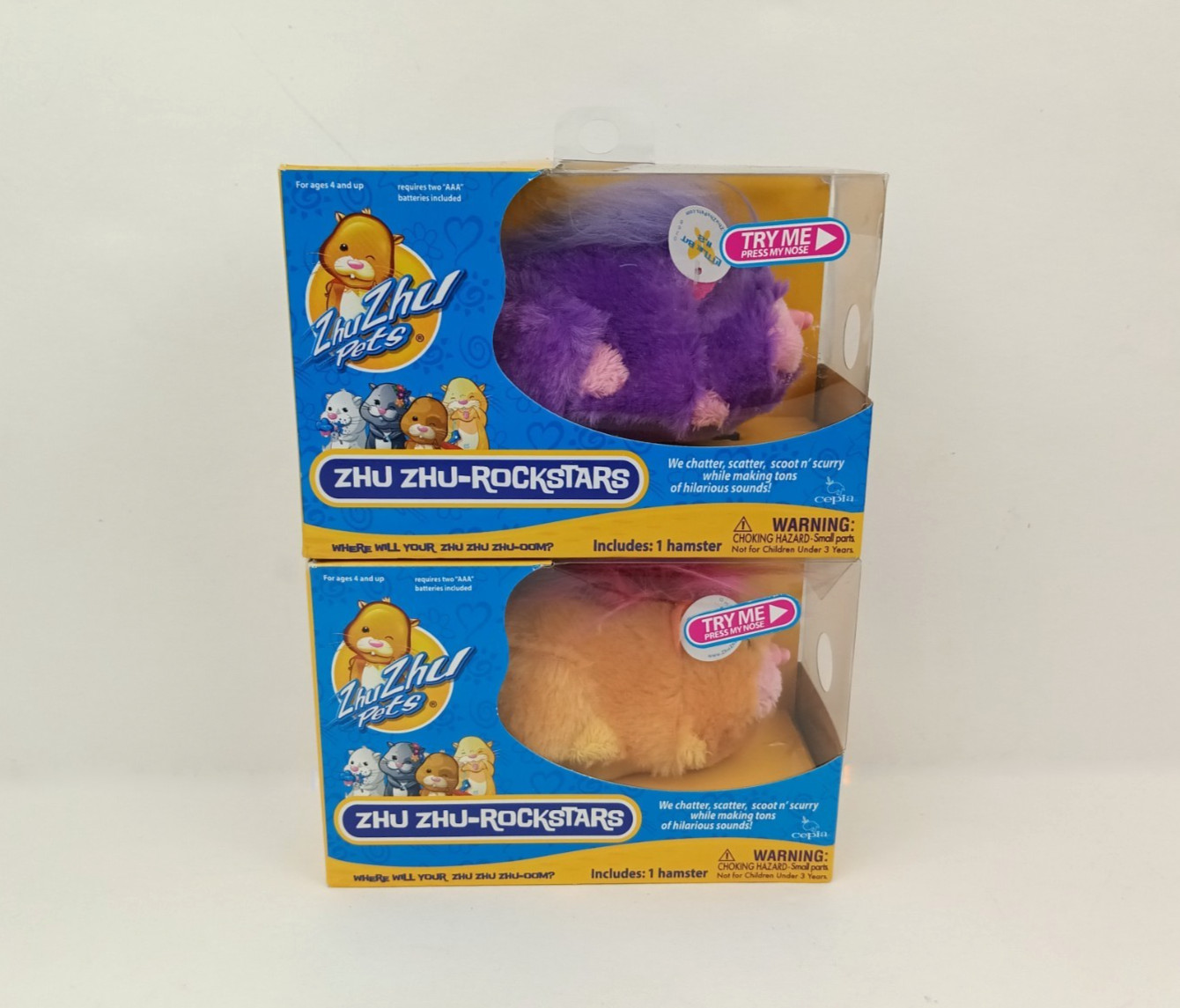 ZHU ZHU Pets Rockstars Purple Little Bit Orange Snuggems Interactive Hamster Lot