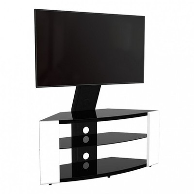 AVF Eck-TV-Ständer mit VESA-Halterung, bis 65'' Fernseher, schwarz-weiß, Glasablagen