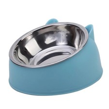 Cat Dog Bowl Tilted Stainless Steel Pet Feeder Food Water Feeding Dish UK