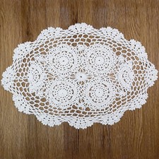 4Pcs White Vintage Hand Crochet Lace Doilies Oval Placemats Table Mat 12"x17"