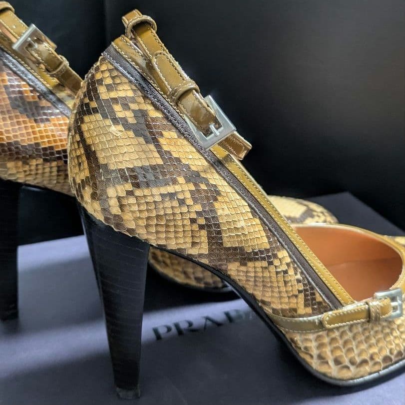 Rare PRADA Python Print Ankle Strap Heels Yellow … - image 11