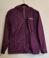 Columbia Hooded Rain Jacket Girls Omni-Tech FullZip Waterproof Fuchsia size L