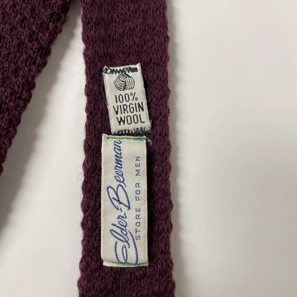 Calcetín ajustado de ganchillo tejido vino/borgoña corbata cuello 100 % lana extremo cuadrado años 80’s de colección Foto 2 de 4