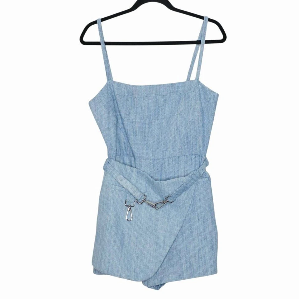 Alexis Camillo Sky Blue Square Neck Cotton Linen Romper Size M - Image 3 of 4