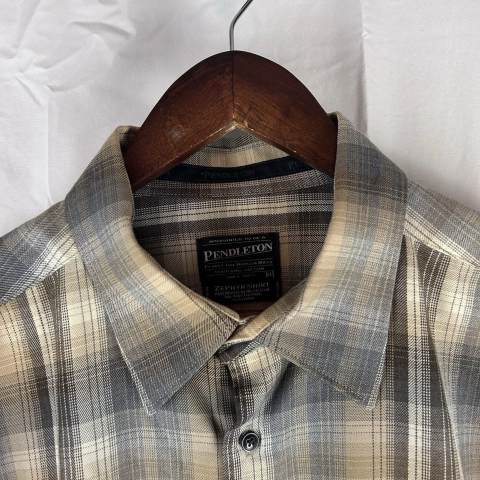 Camisa Pendleton Zephyr Para Hombres XL 100% Lana Peinada Bronceada A Cuadros Abotonada Foto 3 de 4