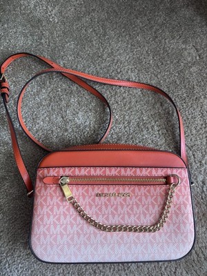 Michael Kors MK Logo Small Crossbody Bag Orange Gold-Tone Chain Zip