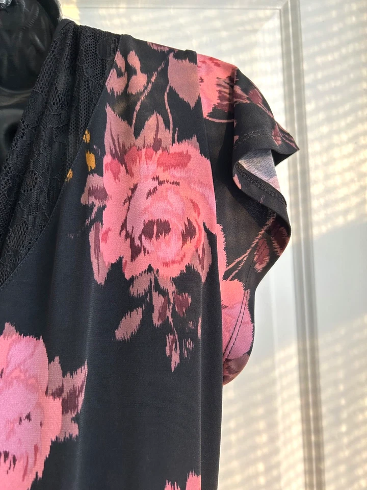 Torrid Womens 00X Sz 10 Black Pink Floral Midi Dress Whimsigoth Grunge 90s Lace - Image 4 of 4