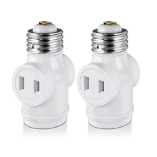 2 Outlet Light Socket Adapter, E26 Bulb Socket to Outlet Splitter,Converts Me...
