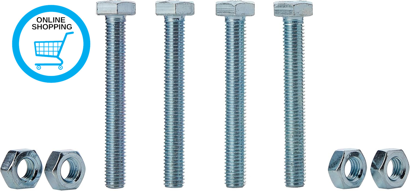 BH02769 (4 Pcs) Steel Hex Head Bolts with Nuts M10 X 75Mm Bright Zinc Plated - P