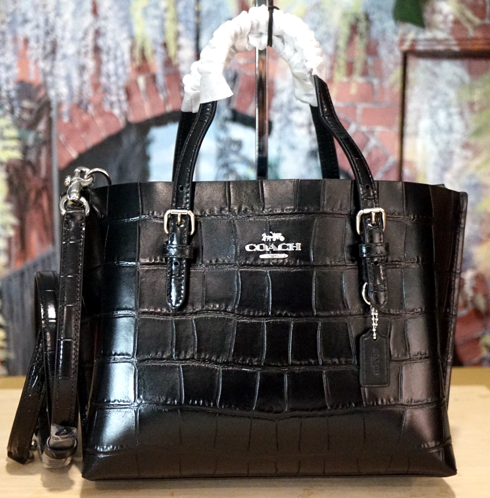 NWT COACH MOLLIE CW017 Tote 25 X-Body Handbag BLACK Crocodile