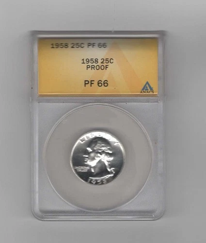 Take a look! Own a Gem Anacs Slabbed PF 66 1958-P Proof Silver Quarter Coin