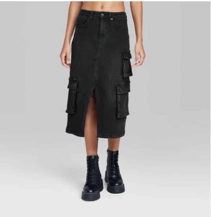 ★MAINBOOTH★Wild Cargo Denim Skirt(VINTAGE BLACK)★正規品 Women's Wild Fable Cargo Denim Midi Skirt Black XS NWT | eBay