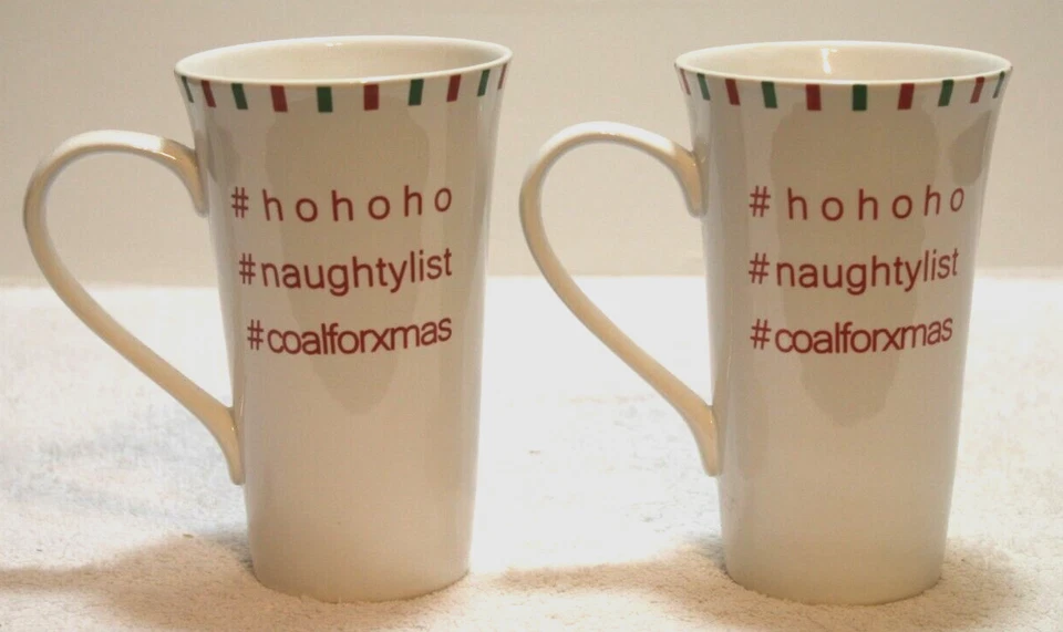 222 Пятый озорной или хороший рождественский список фарфора латте кружки набор из двух новый - Изображение 2 из 3