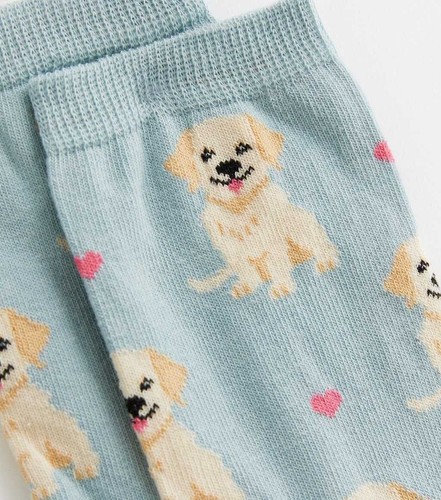 💗 BNWT New Look Blue Labrador Dog Socks Pink Heart Pattern Cotton One Size 4-7 - Picture 2 of 4