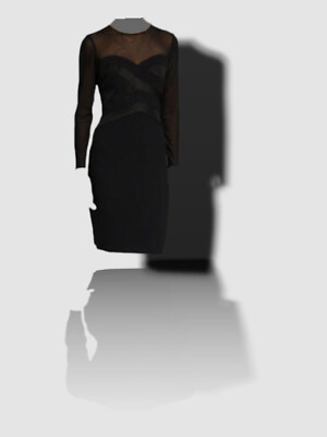 $150 Neiman Marcus Women's Black Round Neck Long Sleeve Mesh Mini Dress Size 4