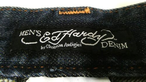 Ed Hardy Blue Denim Shorts 34 Japan Dragon Koi Fish Tiger
