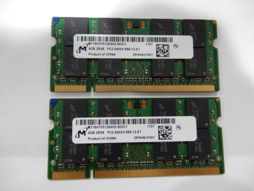 RAM mémoire pour ordinateur portable DDR2 8 Go (4 Go x 2) Micron MT16HTF51264HZ-800C1 PC2-6400S SODIMM - Photo 1/2