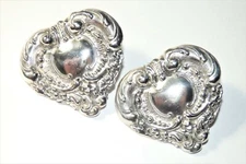 Pretty Silver Repousse Repurposed Victorian Heart Luggage Tag Pierced Earrings