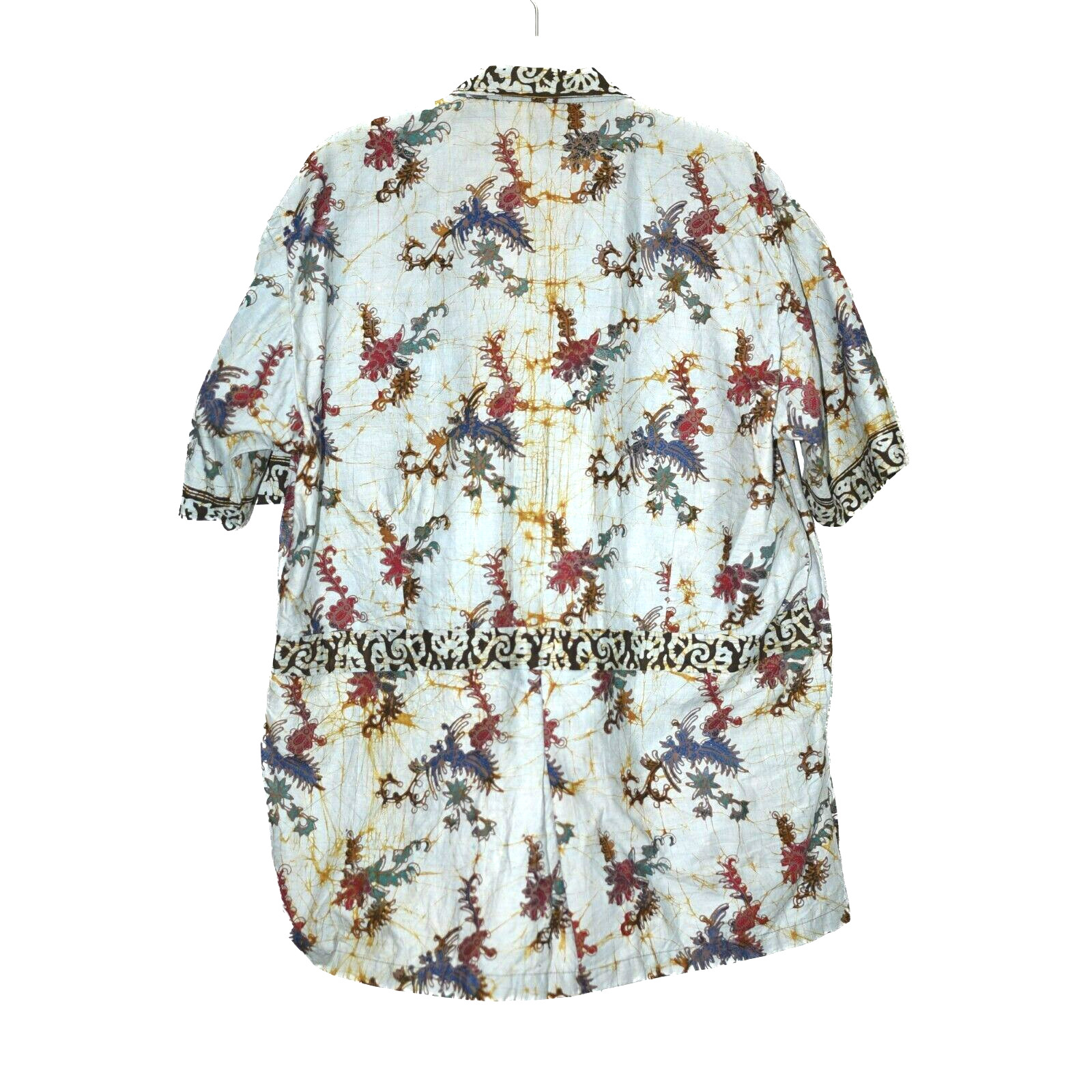 Java Batik Mens Beige Floral Button Up Shirt Shor… - image 2