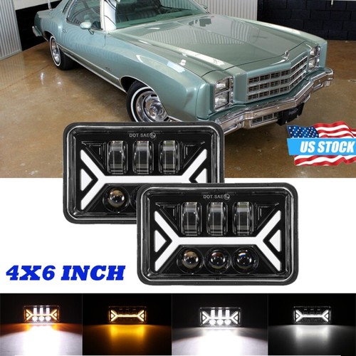 Pair 4"x6"inch LED Headlights DRL Sealed Hi-Lo Beam For Chevy Chevrolet Camaro - Picture 1 of 12