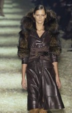 Tom Ford For Gucci 100% Authentic Brown Leather Coat With Fur