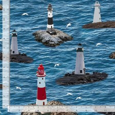 Lighthouse Ocean Nautical Sea Fabric Cotton Timeless Treasures CD1796 By Yard