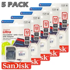32GB SanDisk Micro SD Card Ultra Memory Class 10 TF With Adapter Lot of 5 pack