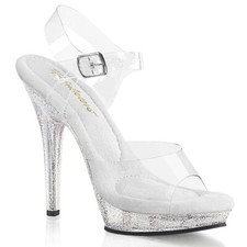 5" Clear Glitter Low Platform Contest Fitness Competition Heels Shoes 6 7 8 9 10