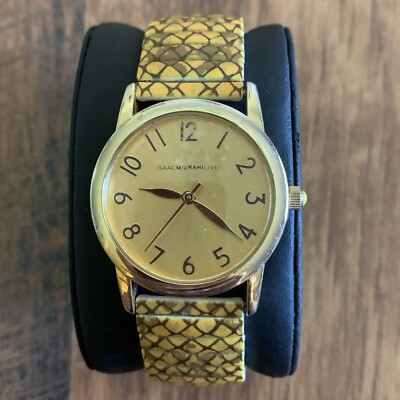 Isaac Mizrahi Live! Yellow/black Band Stretch Gold Face Ladies Wristwatch